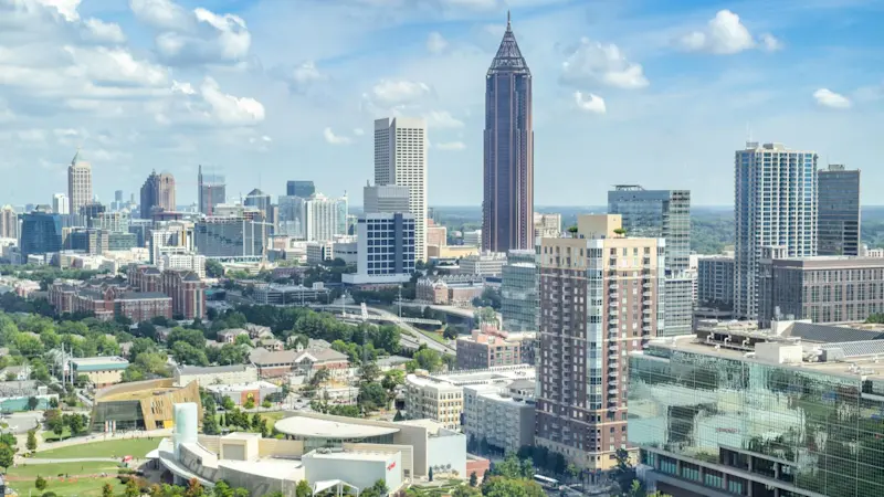 Wide shot skyline of Atlanta, Georgia.