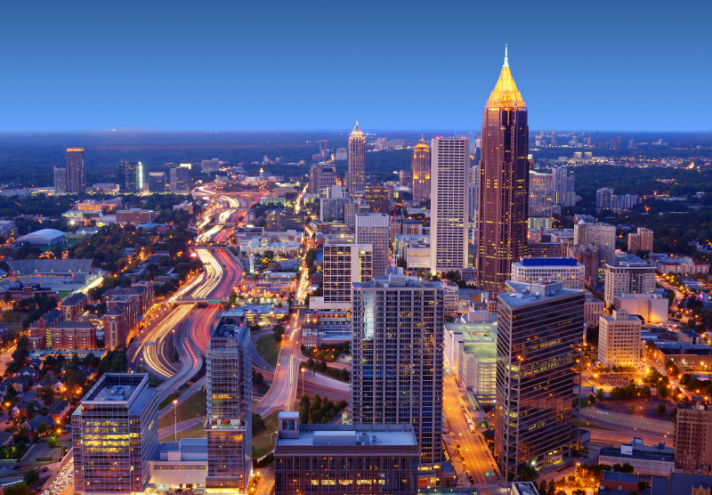 Aerial shot of skyscrapers in Georgia