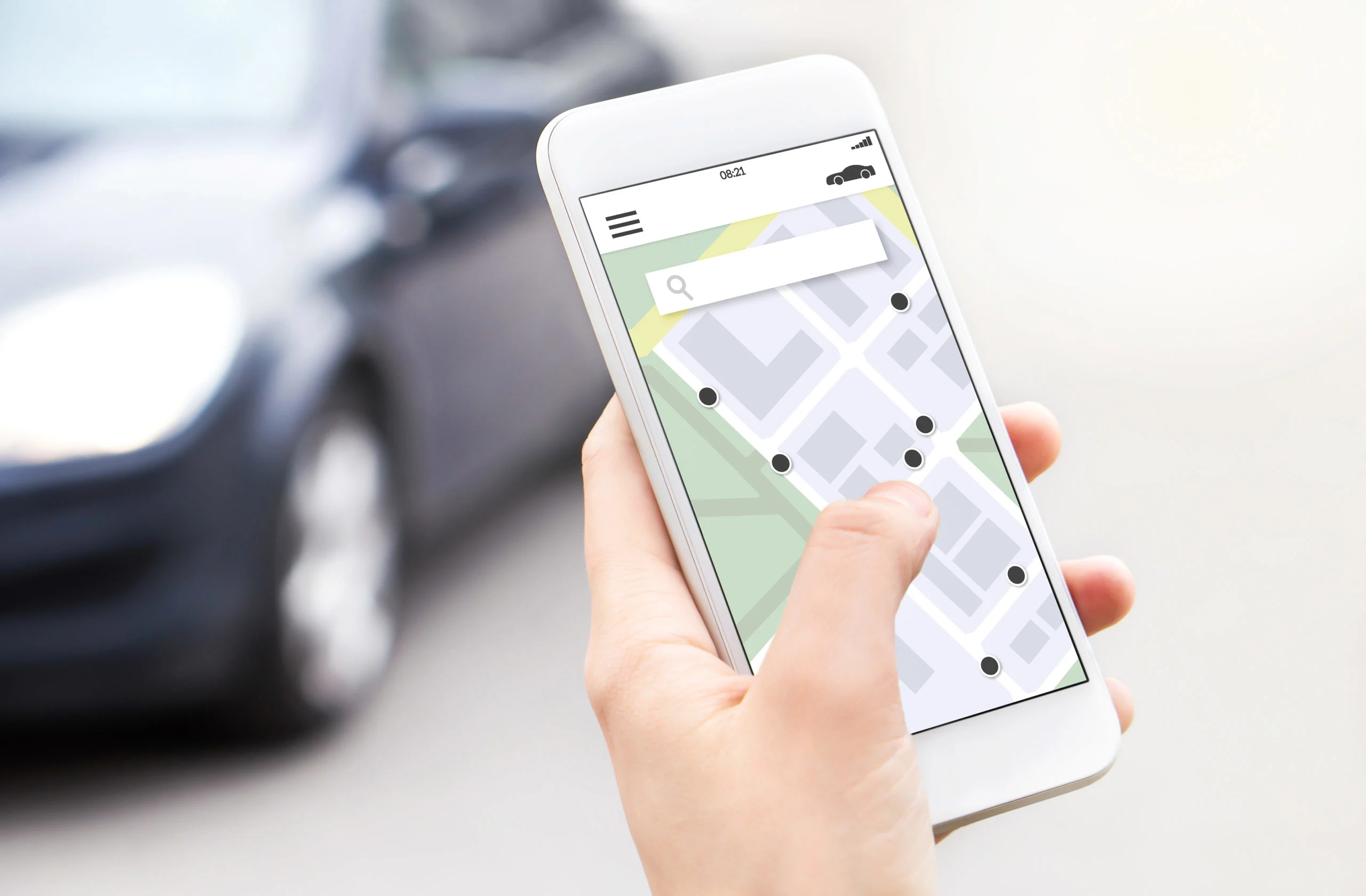 Car or ride share mobile app in smartphone. Carsharing, rideshar