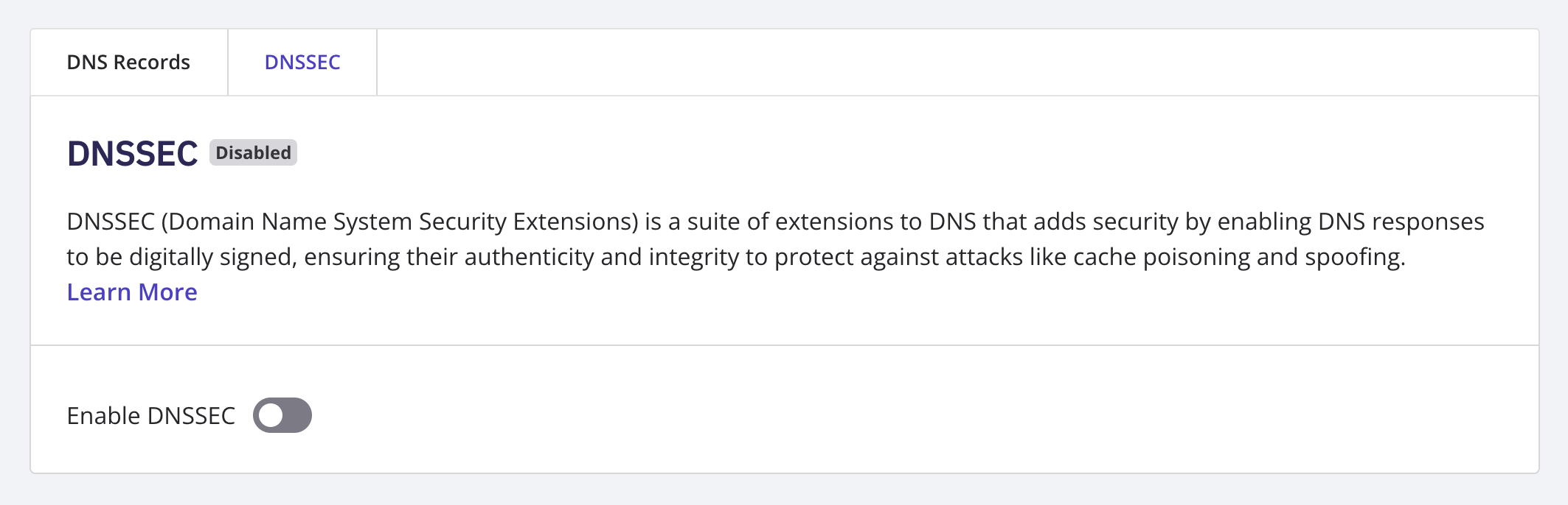 The Manage DNS screen with the DNSSEC tab selected, for a domain using NameBright's nameservers
