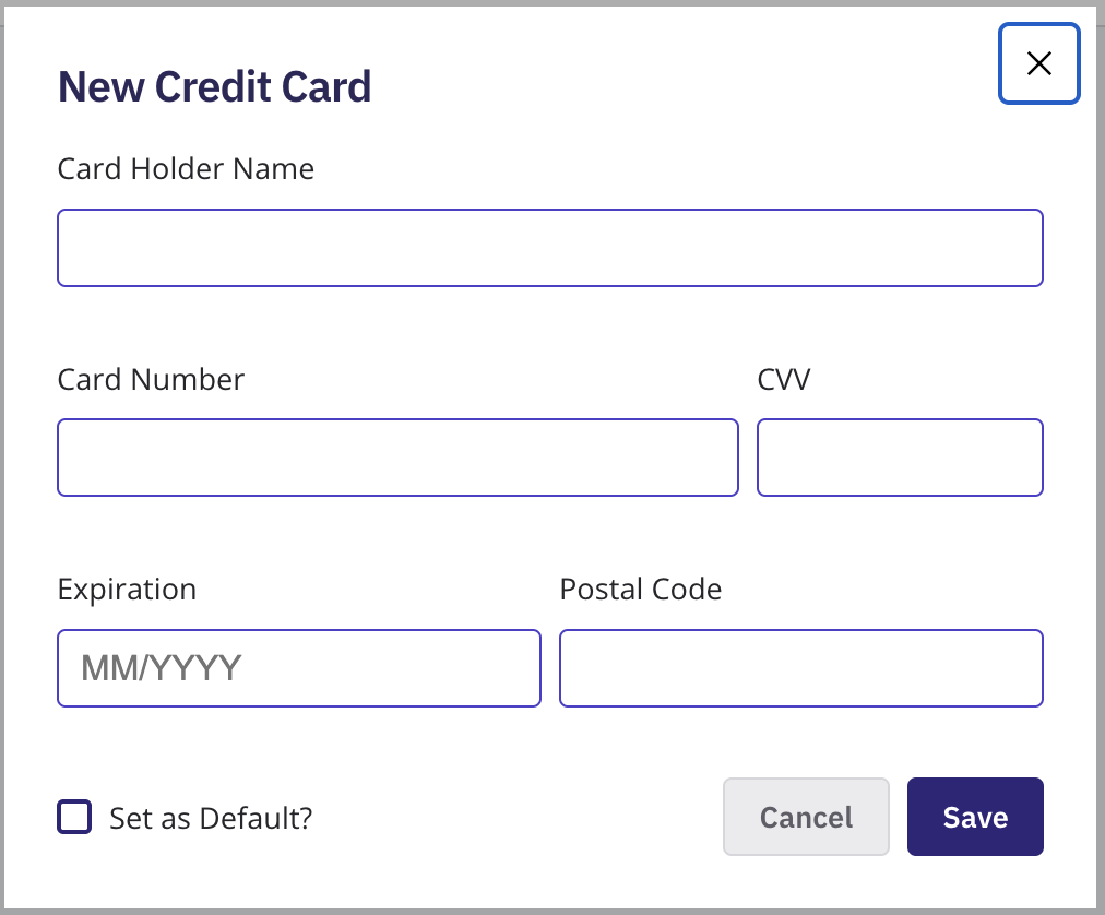 The Payment Methods list under Account Billing with the Add Credit Card button