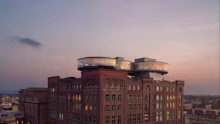 Guinness Storehouse Horizontal building on sunset background
