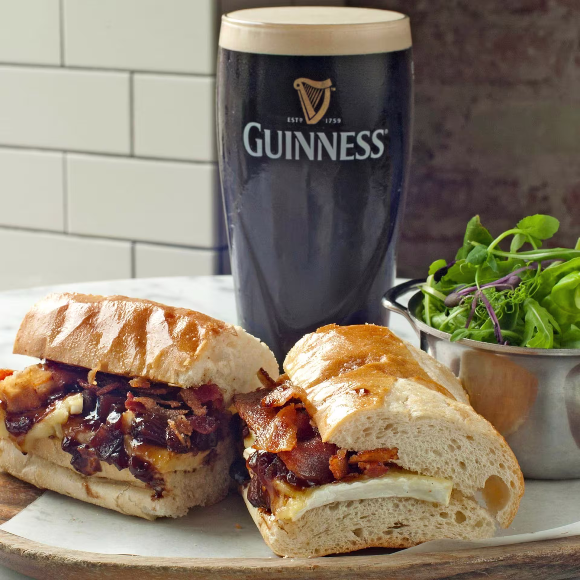 Applewood Smoked Bacon Sandwich with Guinness Pint