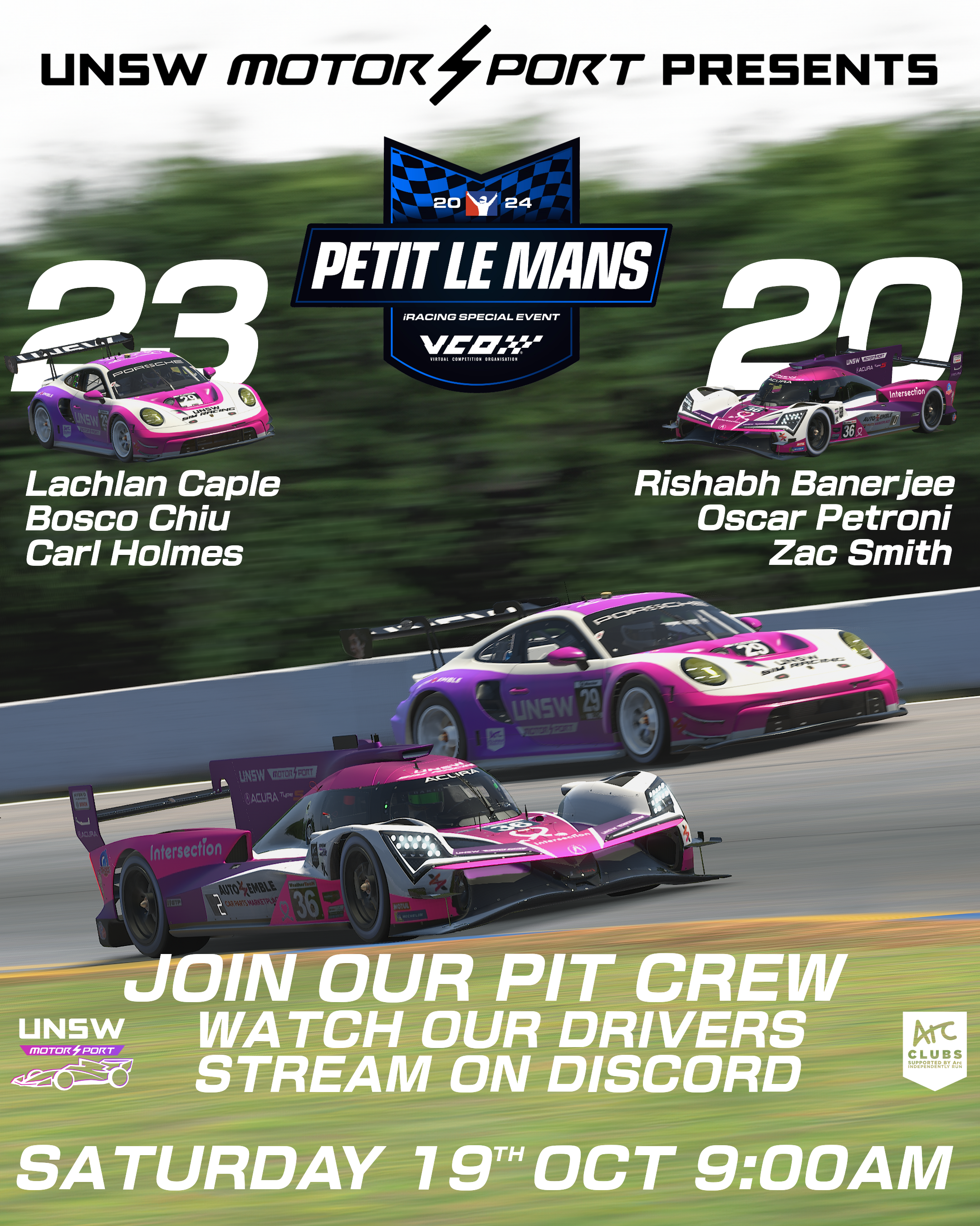 UNSW MotorSoc iRacing Petit Le Mans 2024 Promo Poster