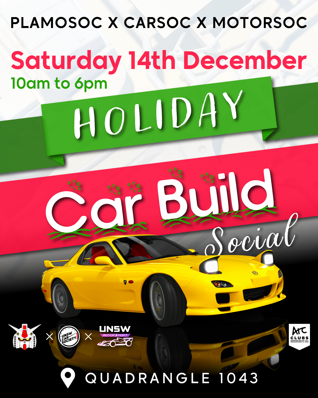 UNSW PlamoSoc x CarSoc x MotorSoc 2024 Holiday Car Build Social Poster