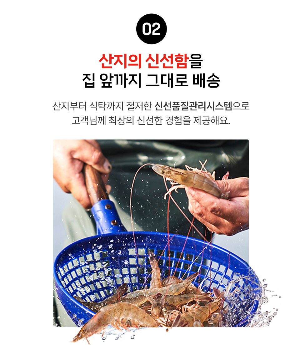 2.산지의 신선함을 집 앞까지 그대로 배송 : 산지부터 식탁까지 철저한 신선품질관리시스템으로 고객님께 최상의 신선한 경험을 제공해요.
