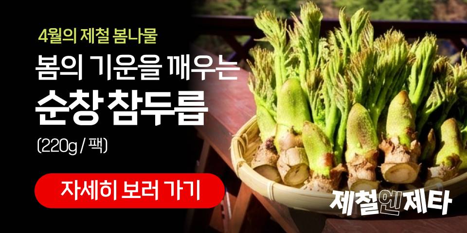 제철앤제타. 4월의 제철 봄나물. 봄의 기운을 깨우는 순창 참두릅. (220g / 팩). 구매하러 가기