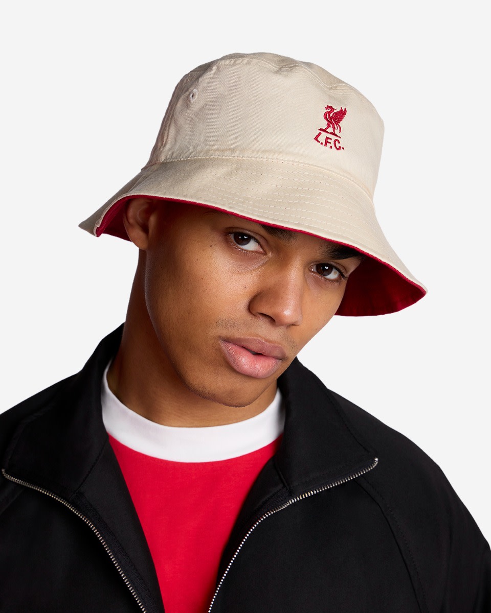 LFC Adults Reversible Shankly Bucket Hat Red & Ecru - Image 2