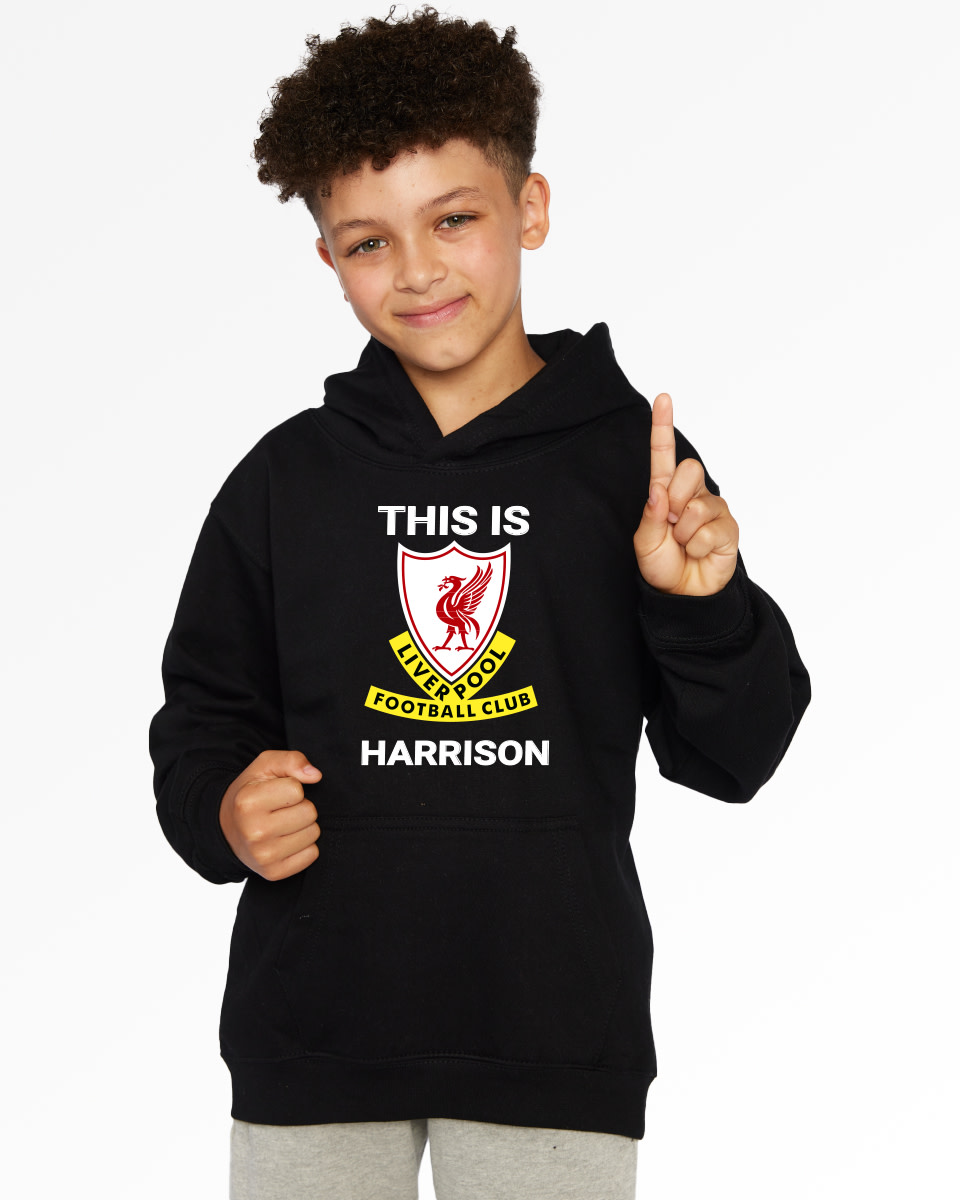 LFC Junior This Is Anfield Personalised Black Hoody - Image 1