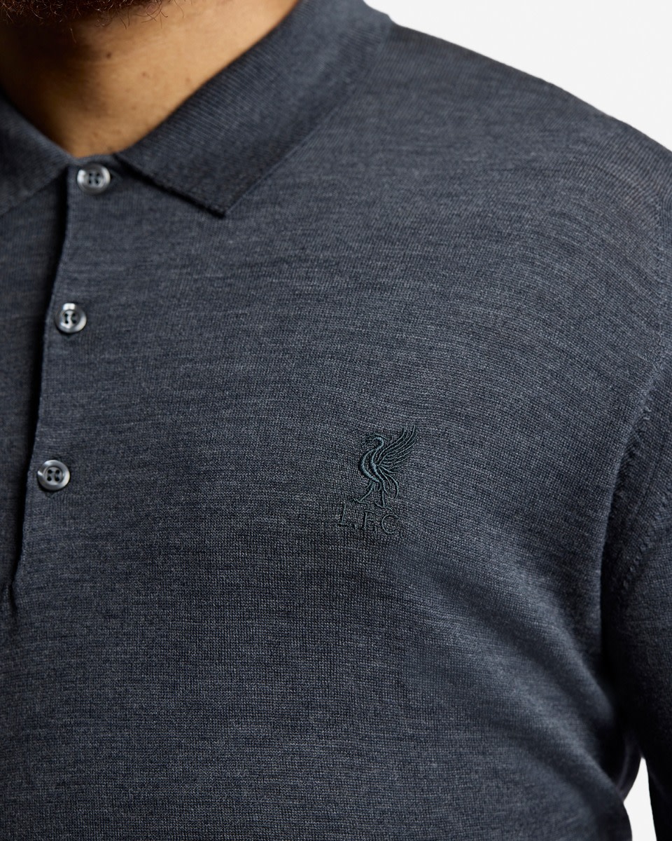 Polo LFC X John Smedley de lana merino extrafina para hombre, manga larga, color gris - Image 4