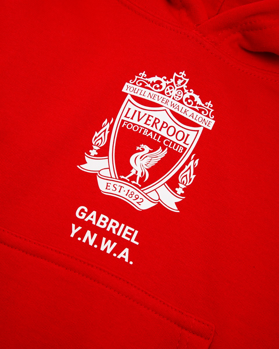 LFC Junior White Crest personlig rød hettegenser - Image 3