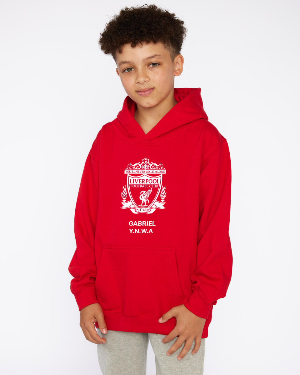 LFC Junior White Crest personlig rød hettegenser - Image 1