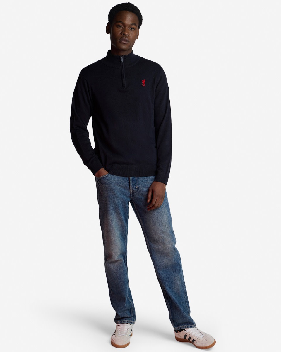 Pull en coton à fermeture éclair LFC bleu marine - Image 3