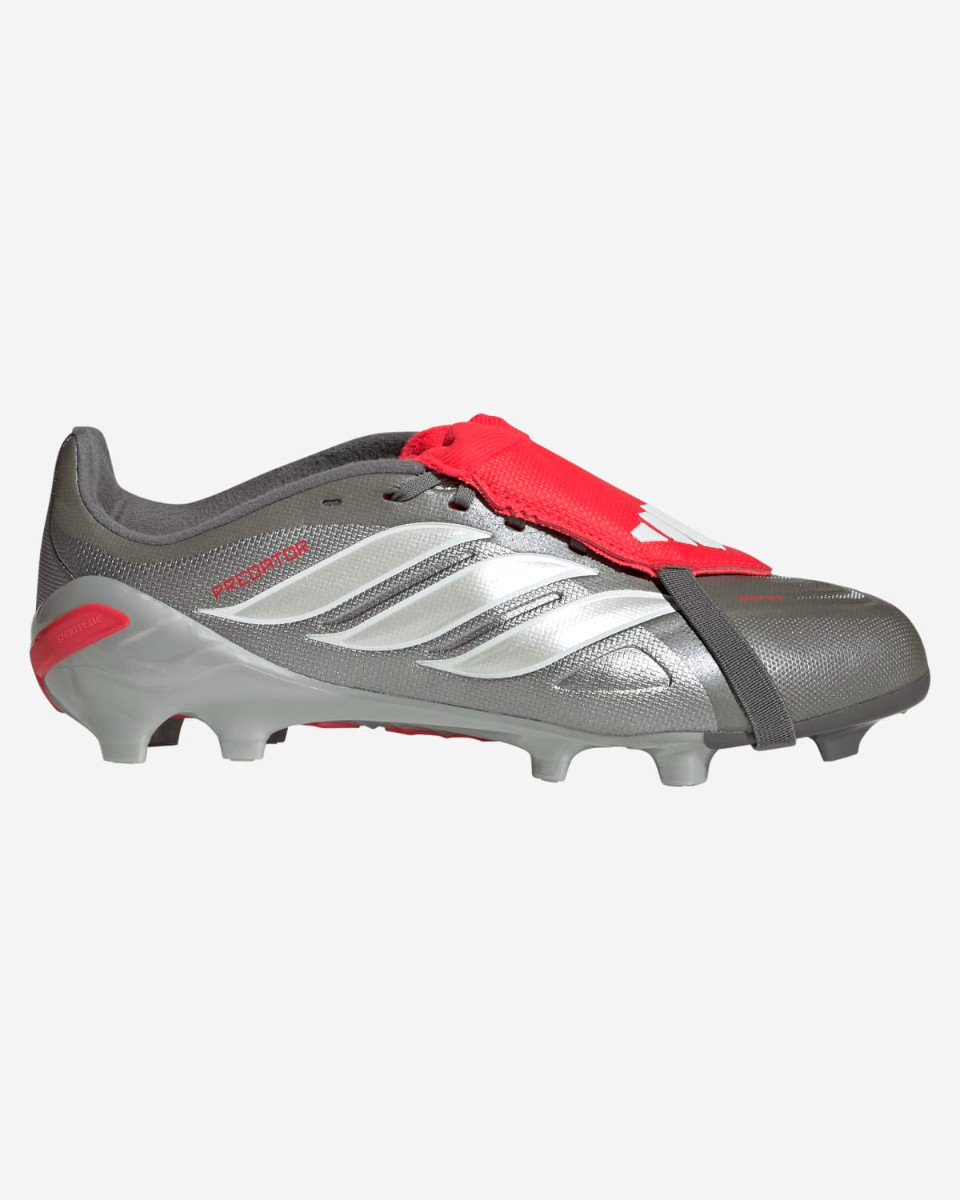 adidas Juniors Predator League Fold-Over Tongue Firm Ground Fotballsko Jern Metallic/Zero Metalic/Lucid Red - Image 1