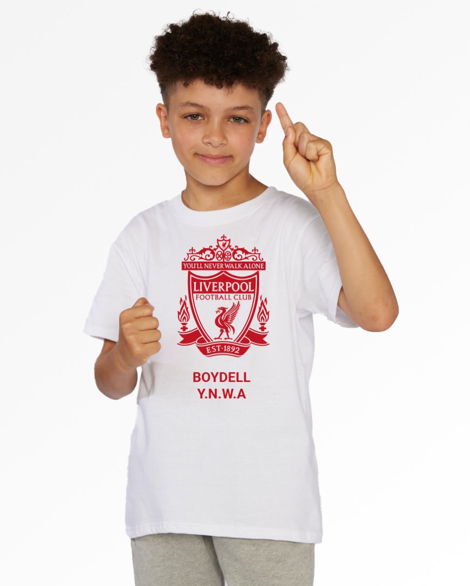 T-shirt blanc personnalisé LFC Junior Red Crest - Image 1