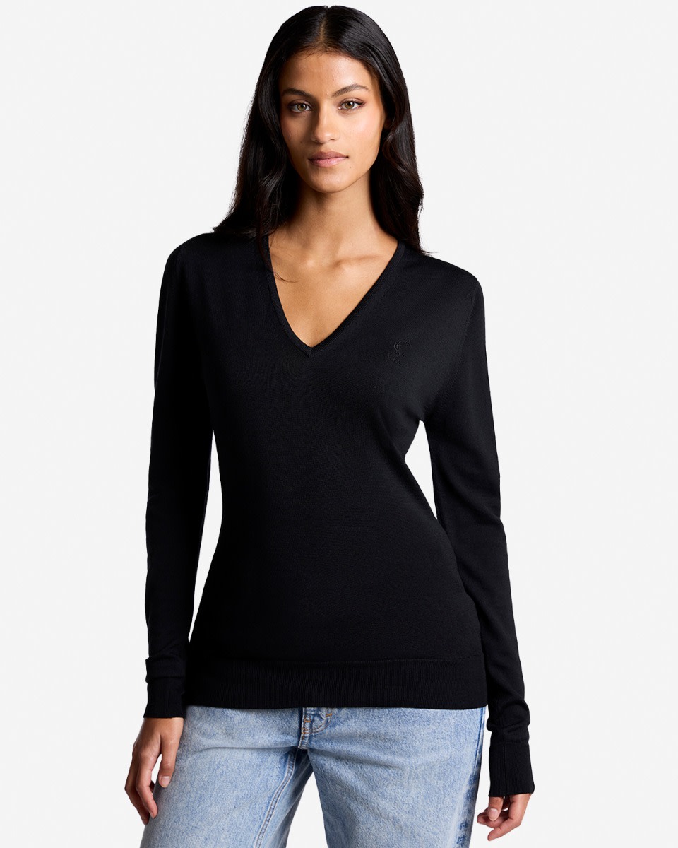 LFC X John Smedley Extra Fine Merino Wool Womens V-Neck Jumper Black - Image 1