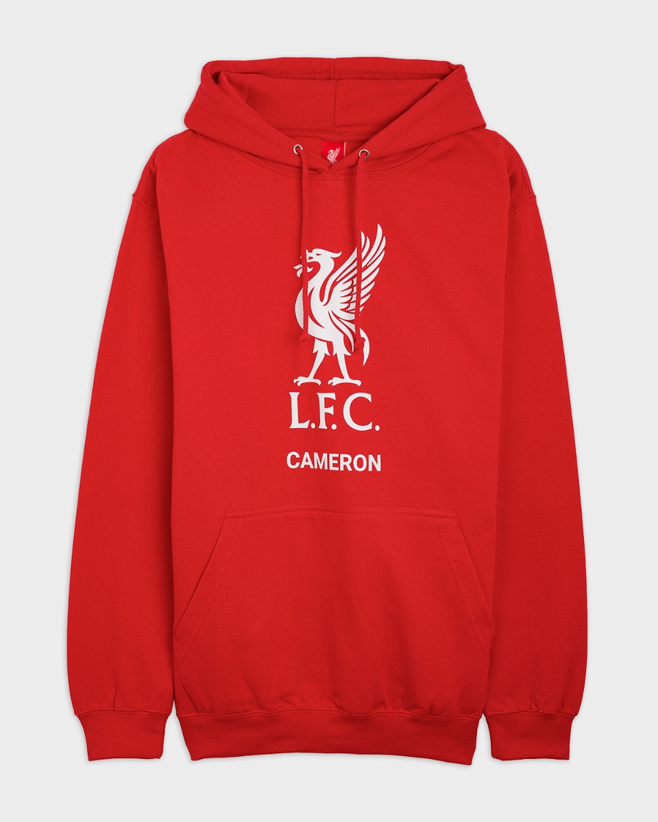 LFC White Liverbird Personalised Red Hoody - Image 1