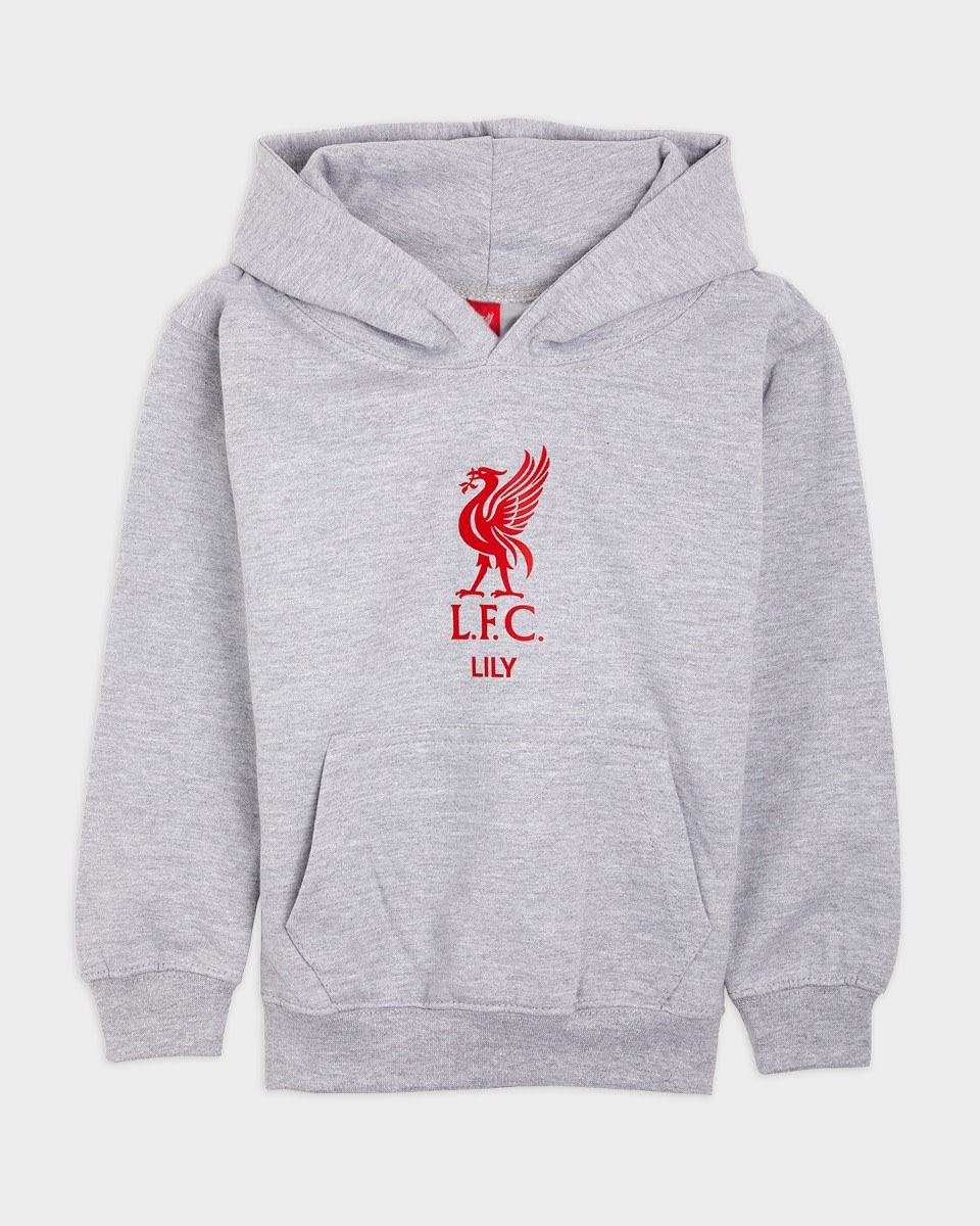 LFC Junior Red Liverbird Personalised Grey Hoody - Image 2