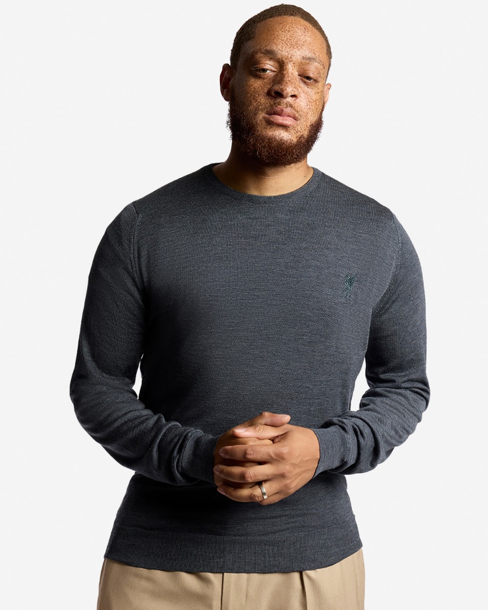Pull à col rond en laine mérinos extra fine LFC X John Smedley pour homme, anthracite - Image 1