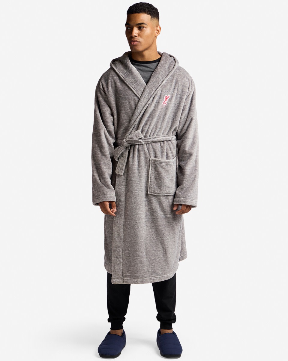 LFC Mens YNWA Hooded Dressing Gown Grey - Image 1