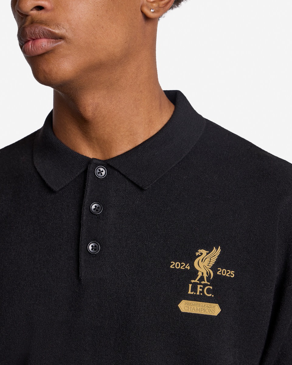 LFC Mens Champions Long Sleeve Knitted Polo Black - Image 2