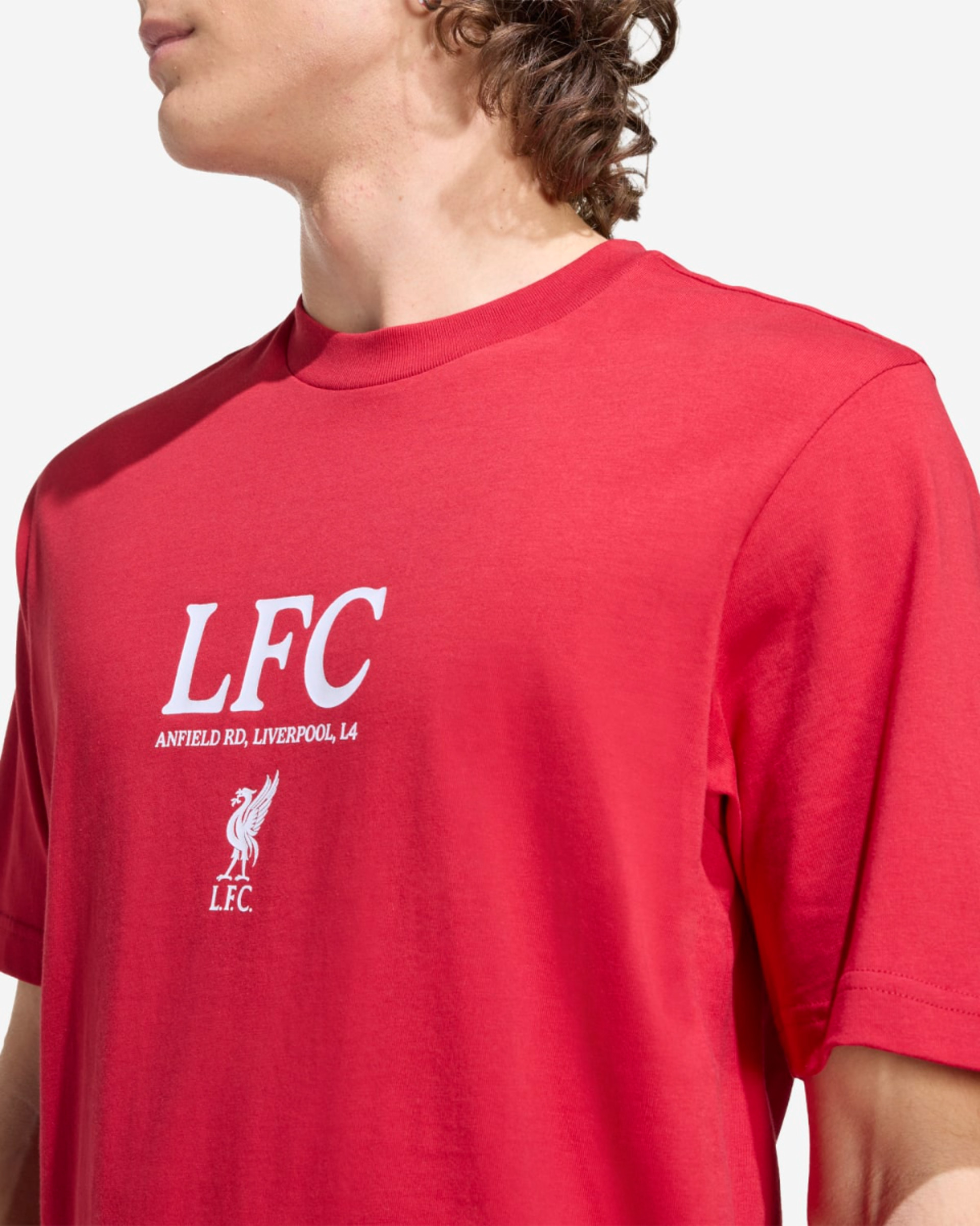 เสื้อยืดลายกราฟิกสำหรับผู้ชายรุ่น LFC adidas สีแดง - Image 4
