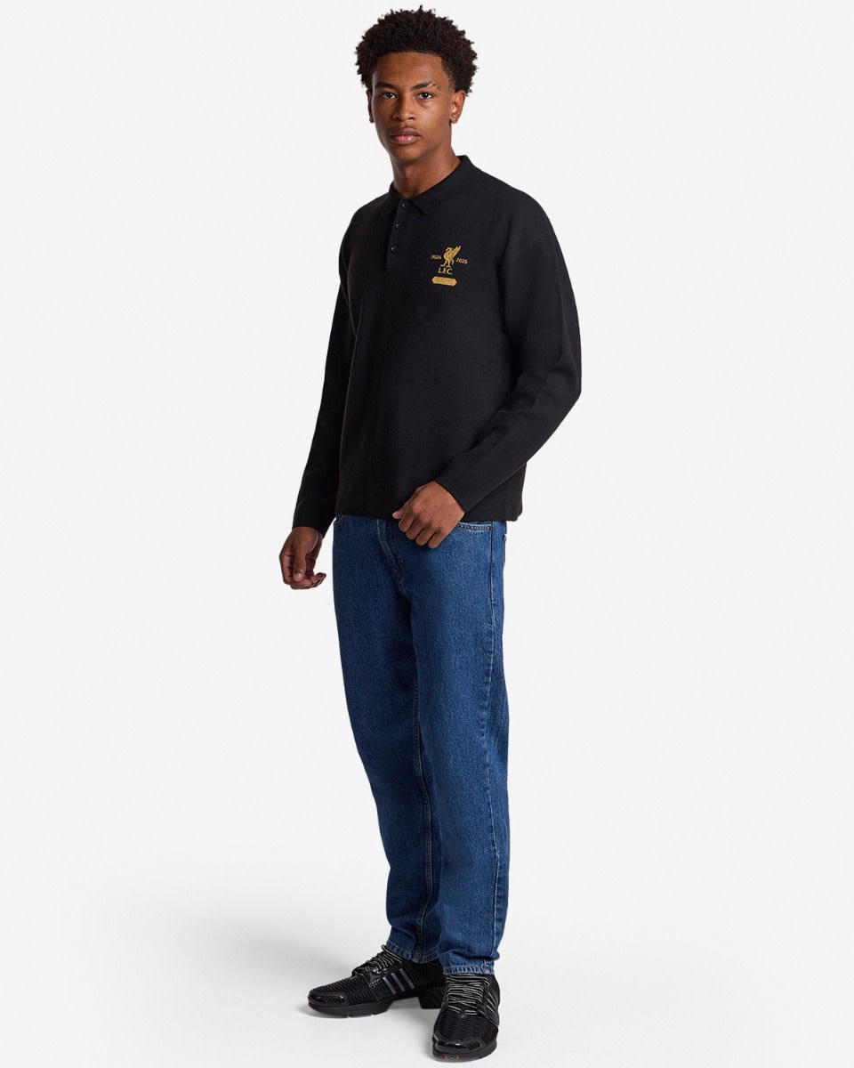 LFC Mens Champions Long Sleeve Knitted Polo Black - Image 3