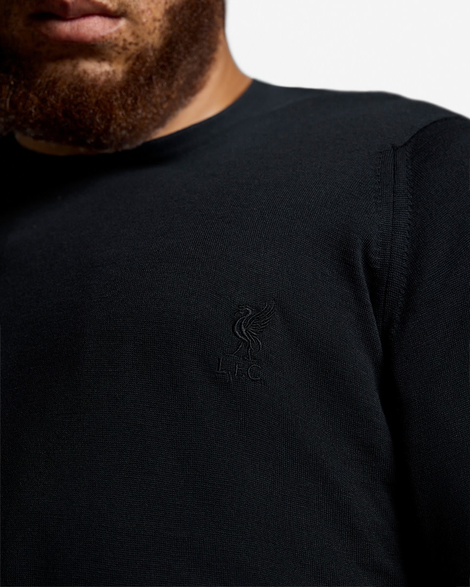 LFC X John Smedley Extra Fine Merino Wool Mens Crew Neck Jumper Black - Image 2
