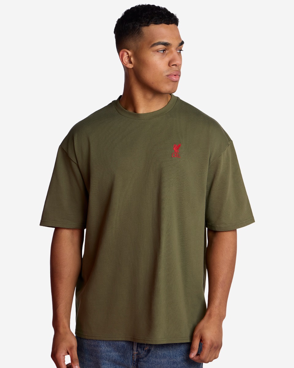 LFC Mens Liverbird Emblem Oversized Tee Khaki - Image 1