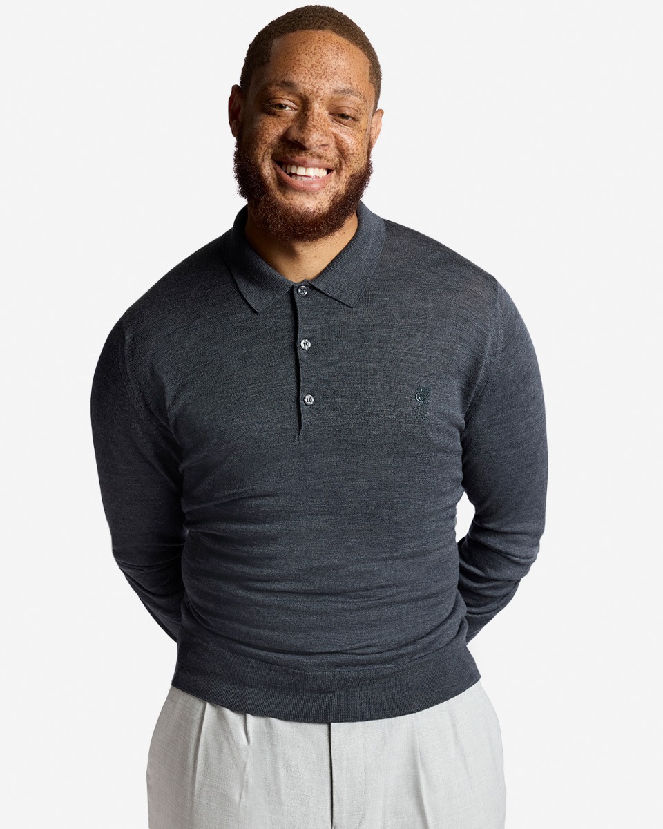 Polo LFC X John Smedley de lana merino extrafina para hombre, manga larga, color gris - Image 3