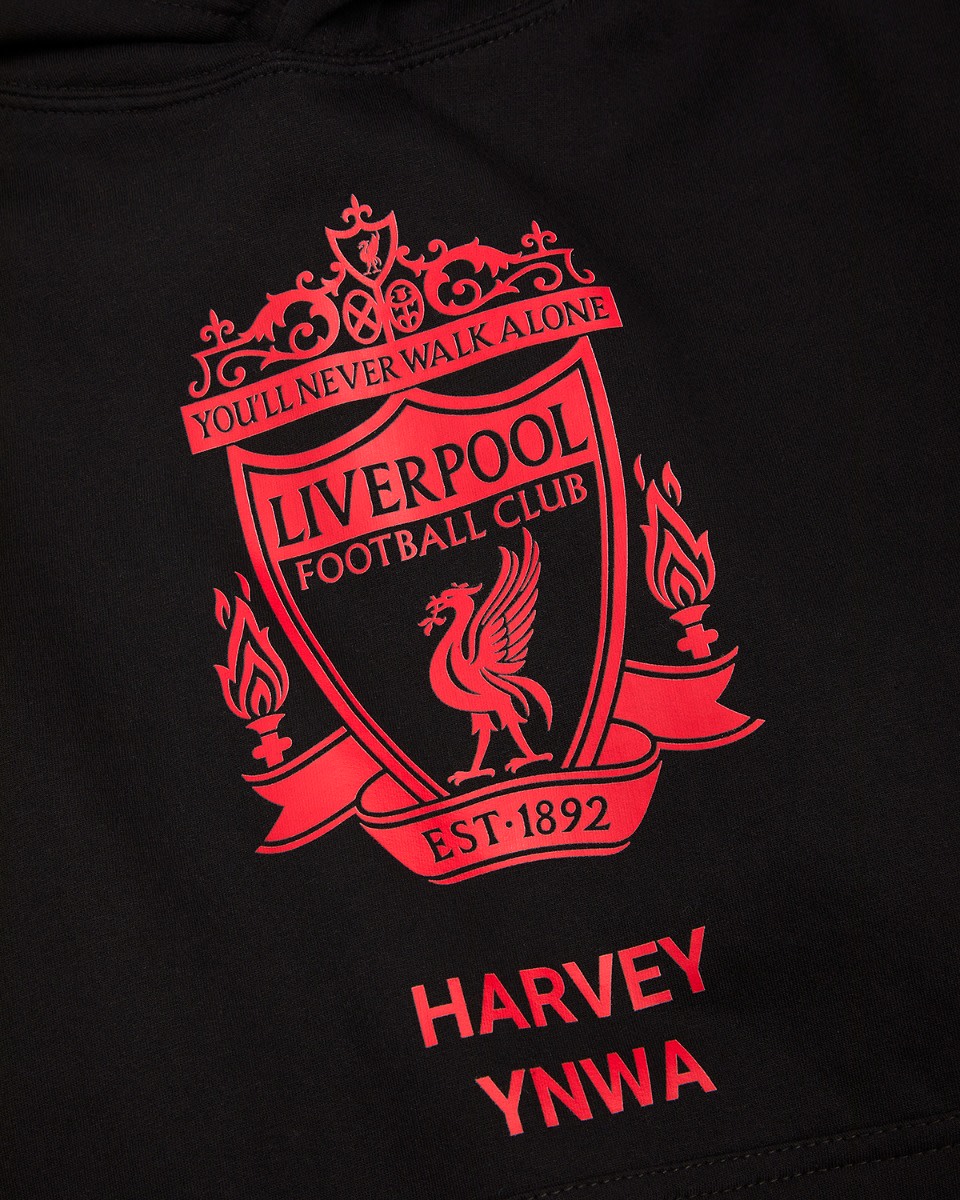 LFC Red Crest personlig svart hettegenser - Image 4