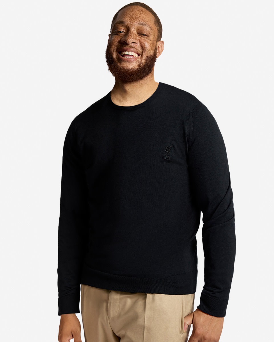 LFC X John Smedley Extra Fine Merino Wool Mens Crew Neck Jumper Black - Image 1