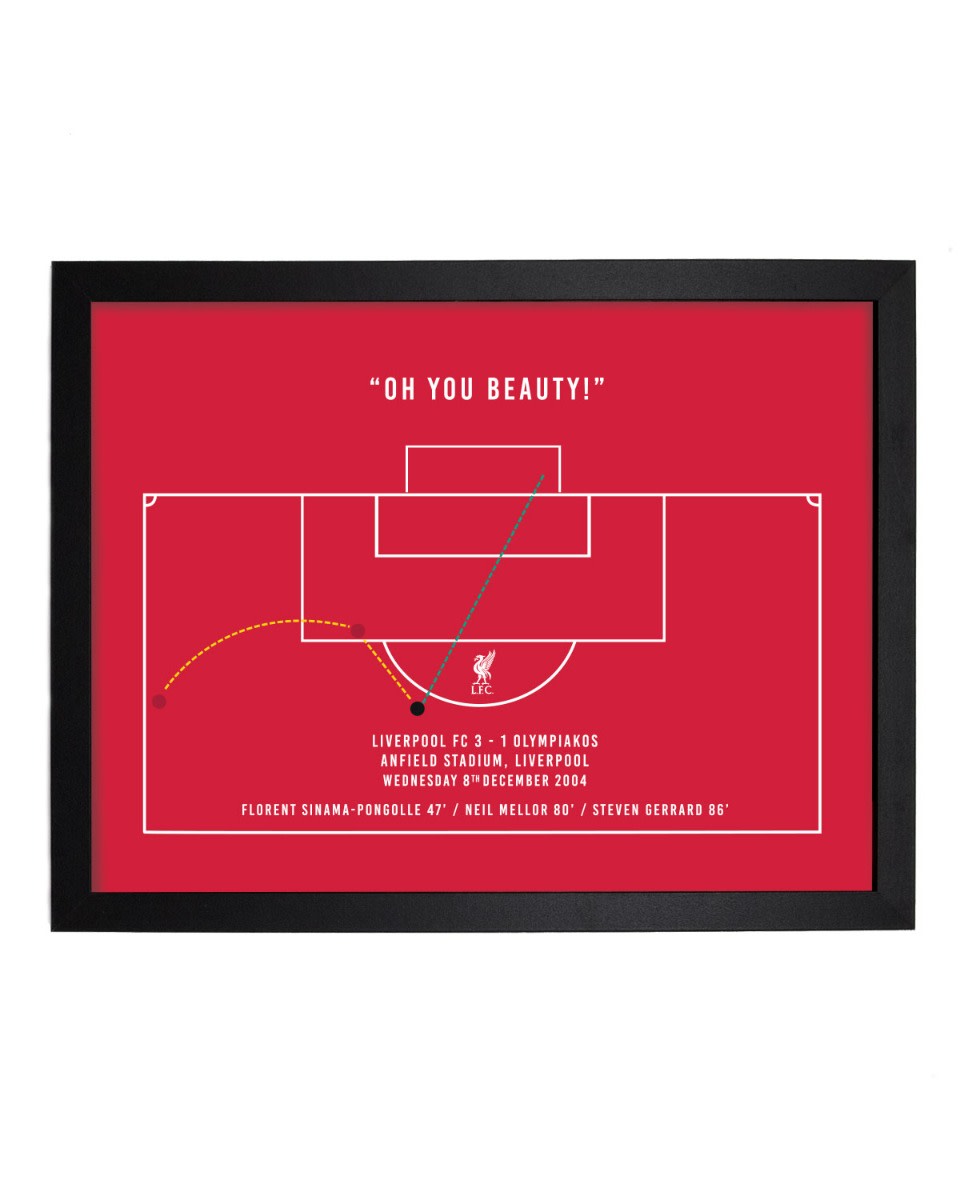 LFC Iconic Goals Print - Gerrard v Olympiakos 2005 - Image 1
