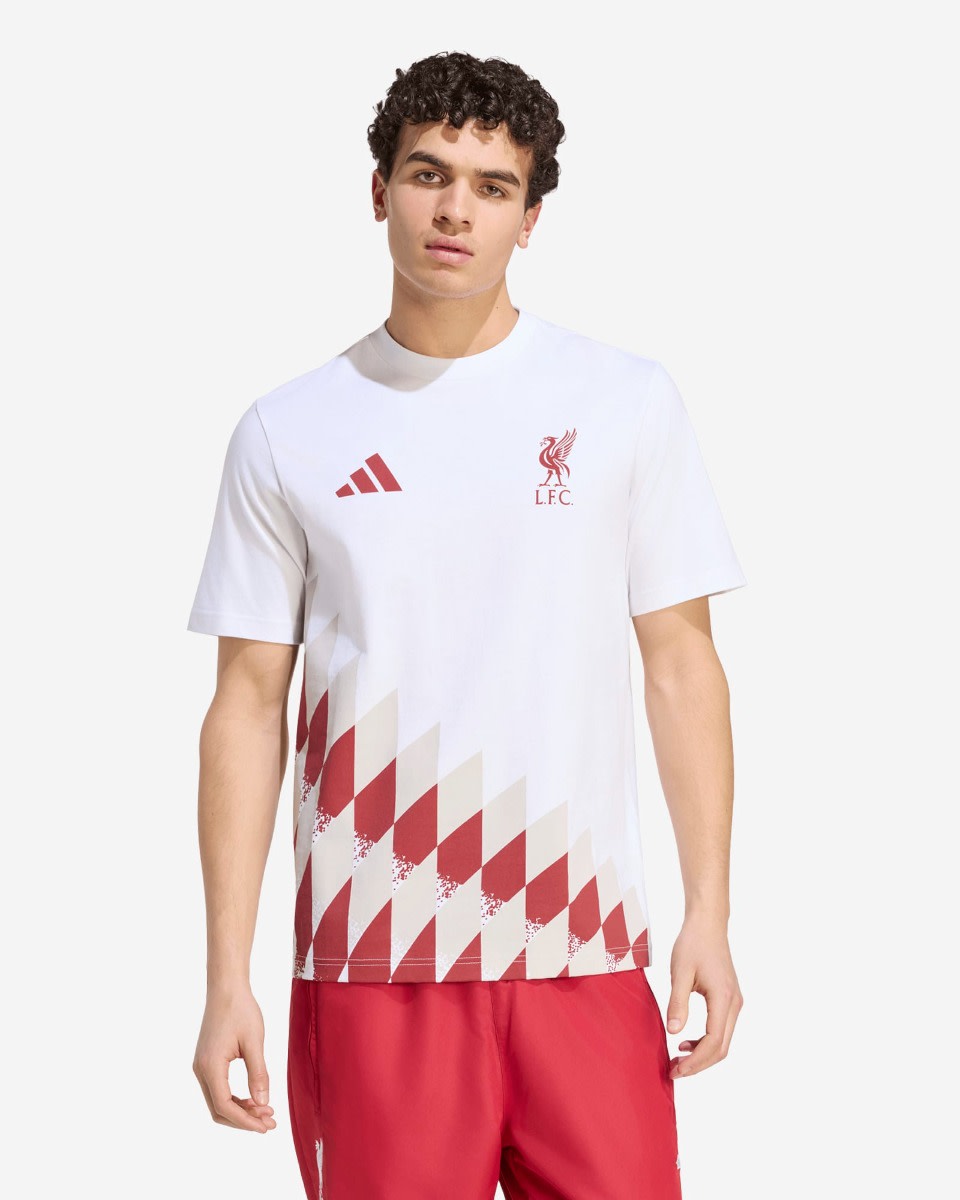 เสื้อยืดลายกราฟิกผู้ชาย 26/27 สนามกีฬา LFC adidas สีขาวและสีน้ำตาลแอคทีฟ - Image 1