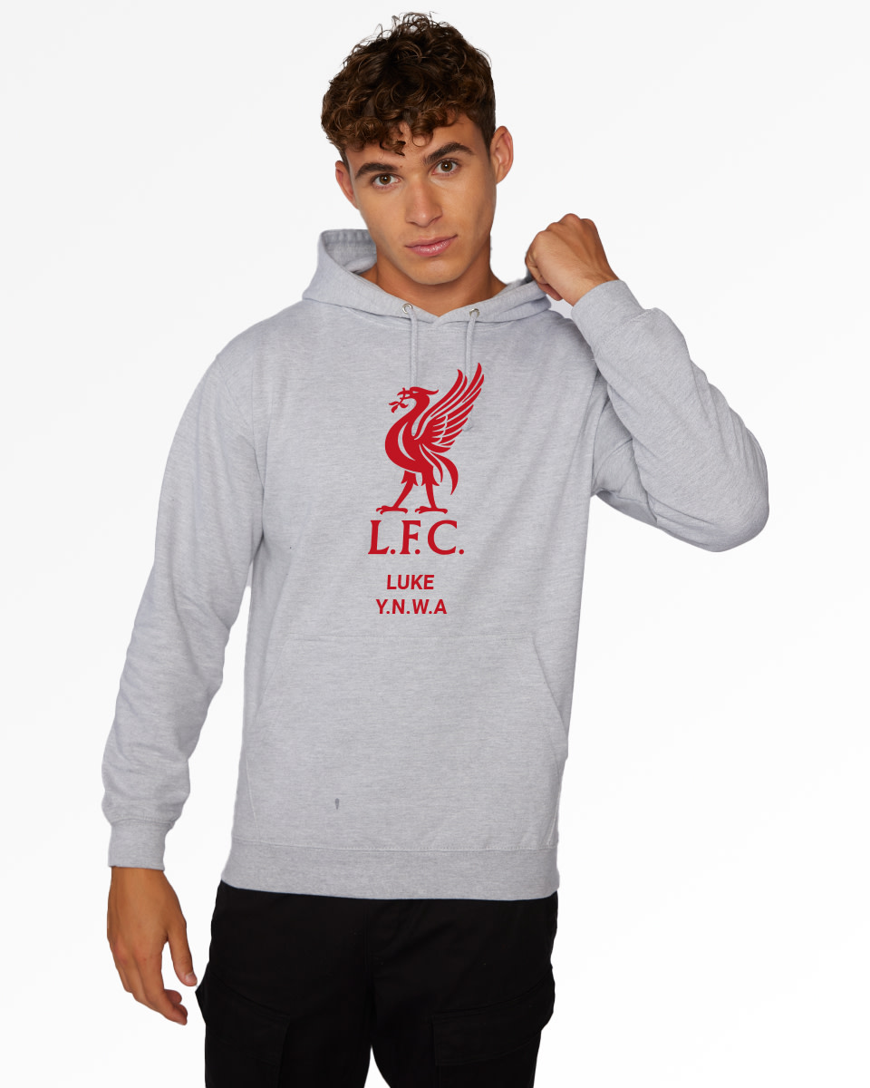 LFC Red Liverbird Personlig Grå Huvtröja - Image 1