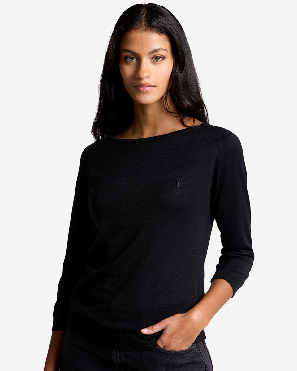 LFC X John Smedley Sea Island Cotton Womens 3/4 Sleeve Jumper Black - Image 1