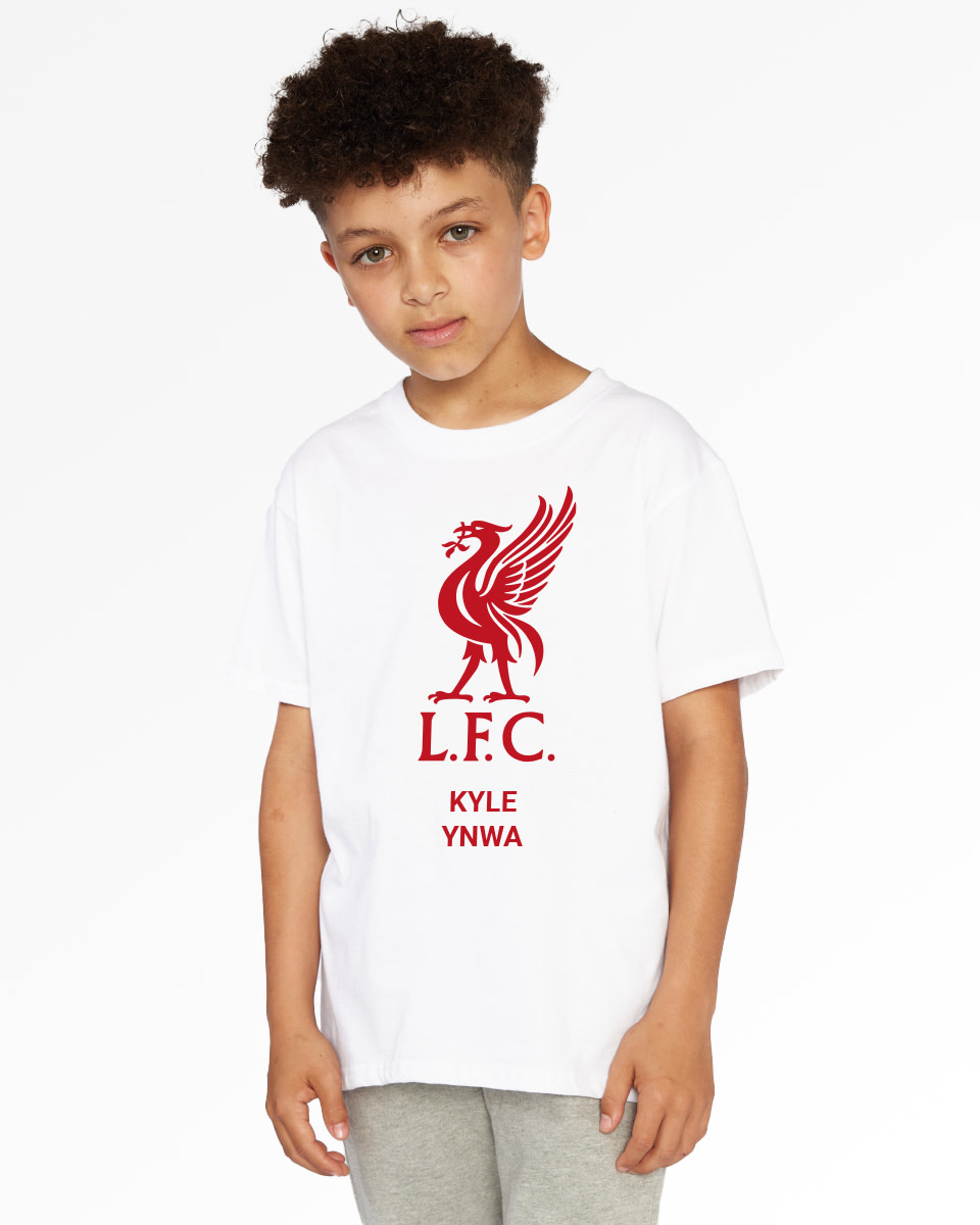 LFC Junior Red Liverbird personlig vit T-shirt - Image 1