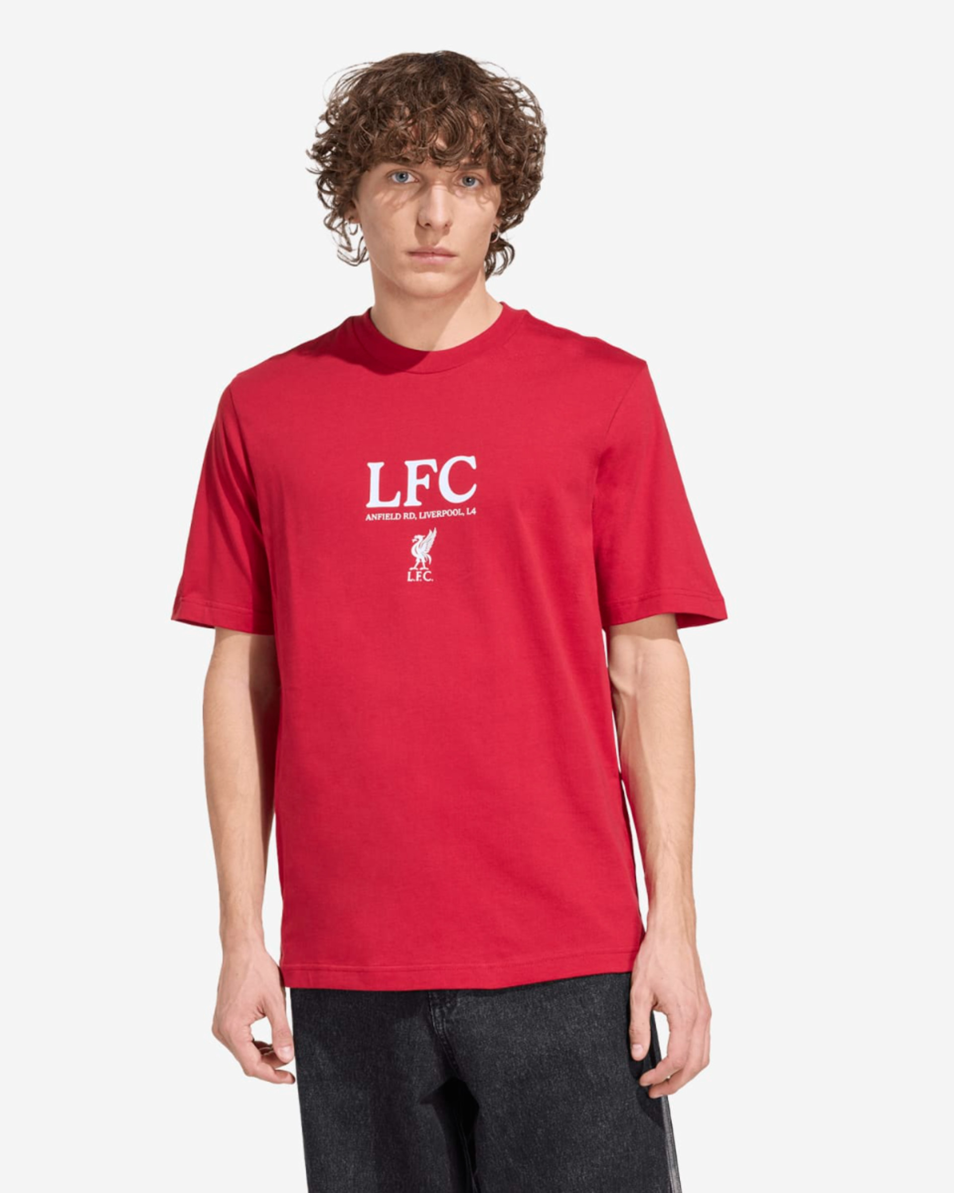 เสื้อยืดลายกราฟิกสำหรับผู้ชายรุ่น LFC adidas สีแดง - Image 1