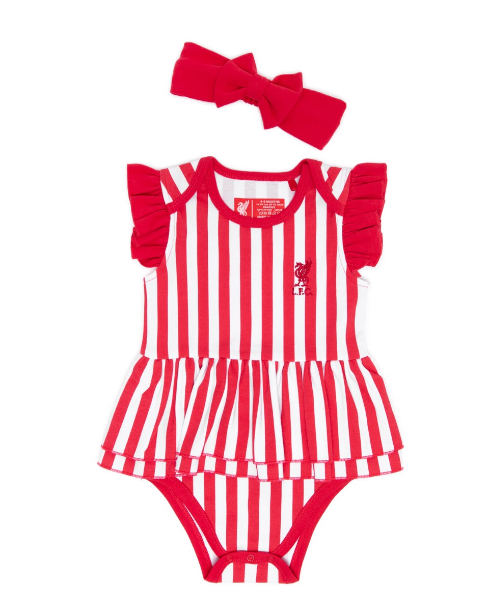 LFC Baby Frill Stripe Bodysuit Red & White - Image 1