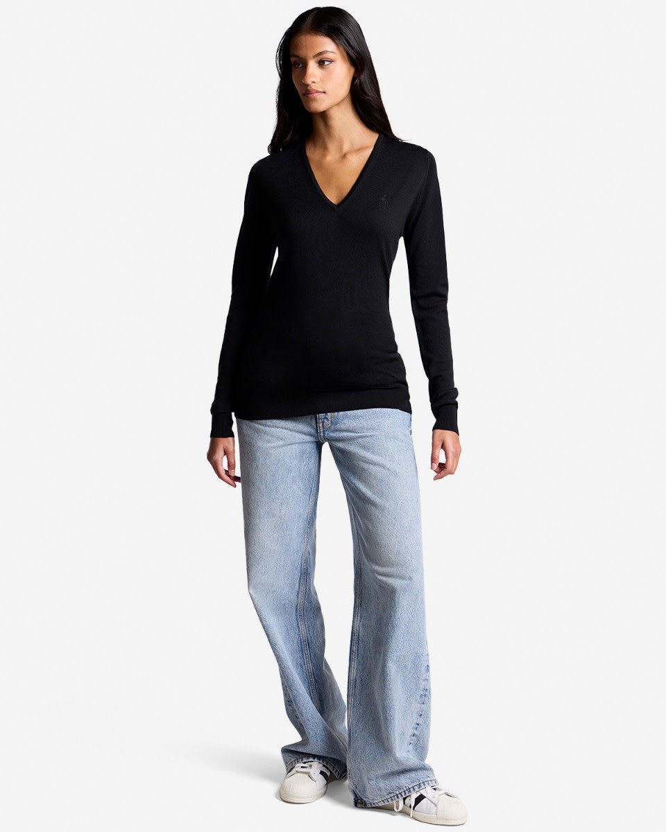 LFC X John Smedley Extra Fine Merino Wool Womens V-Neck Jumper Black - Image 3