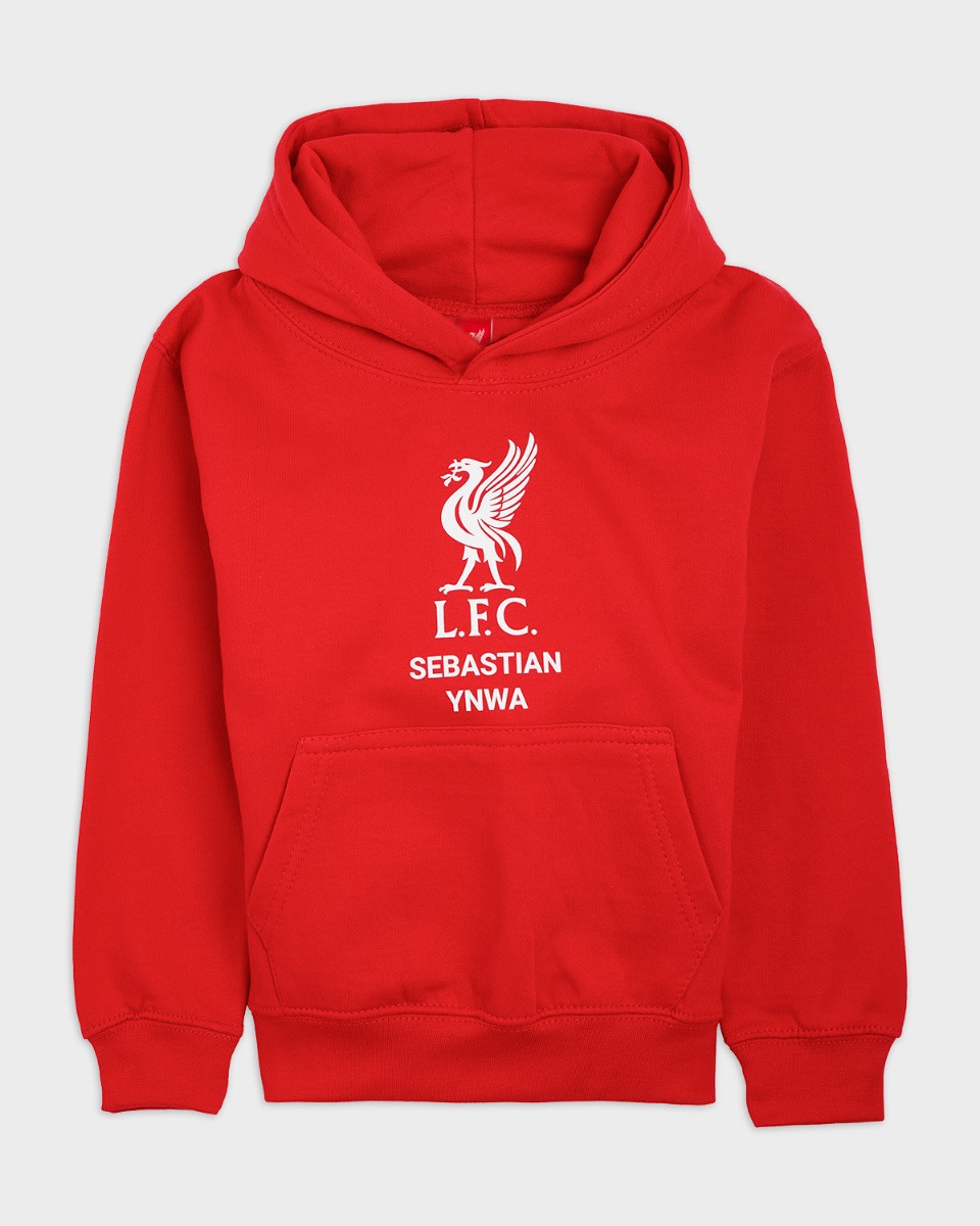 LFC Junior White Liverbird Personalised Red Hoody - Image 2