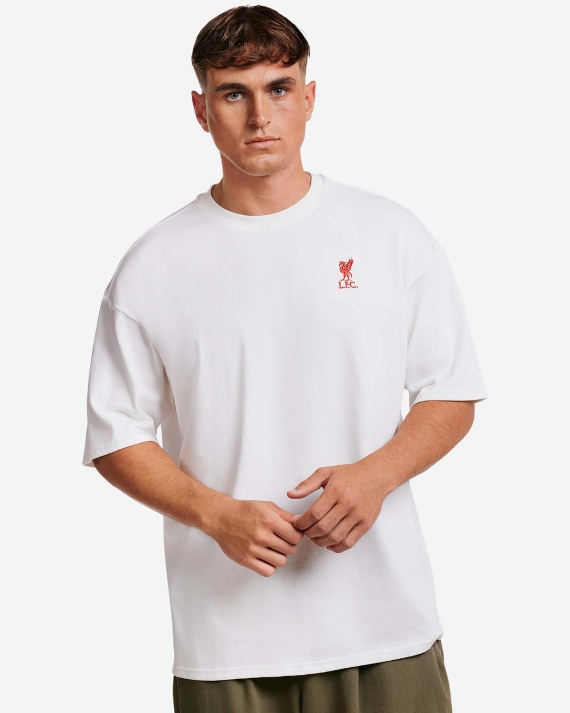 Camiseta LFC de gran tamaño con el emblema de Liverbird para hombre, blanca - Image 1