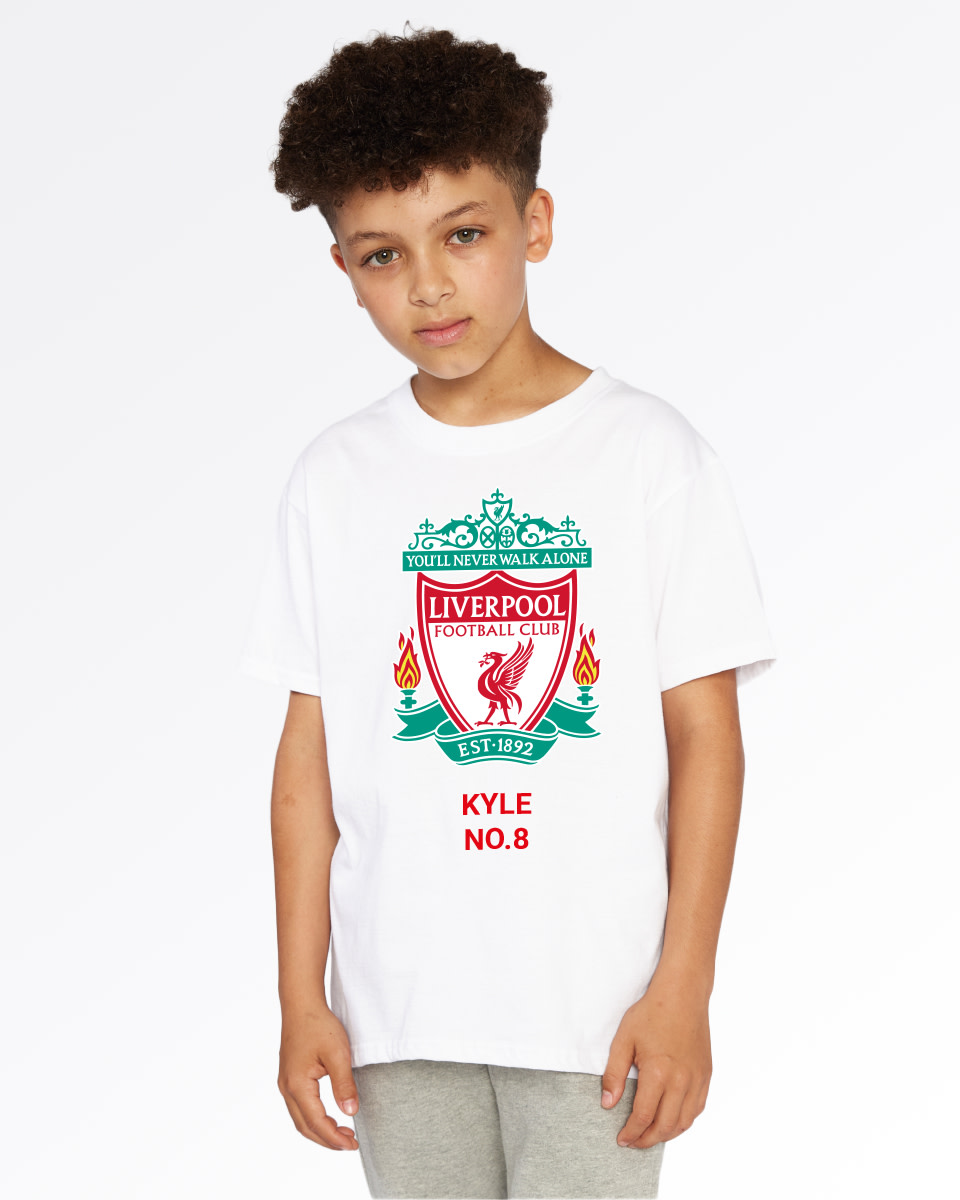 LFC Junior Crest Personalised White Tee - Image 1