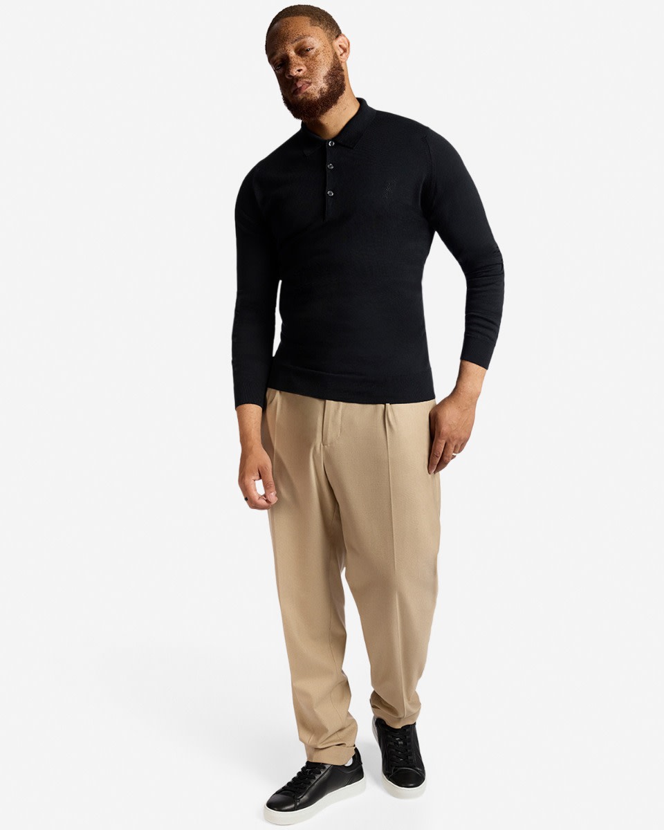 Polo à manches longues LFC X John Smedley en laine mérinos extra fine pour homme, noir - Image 4