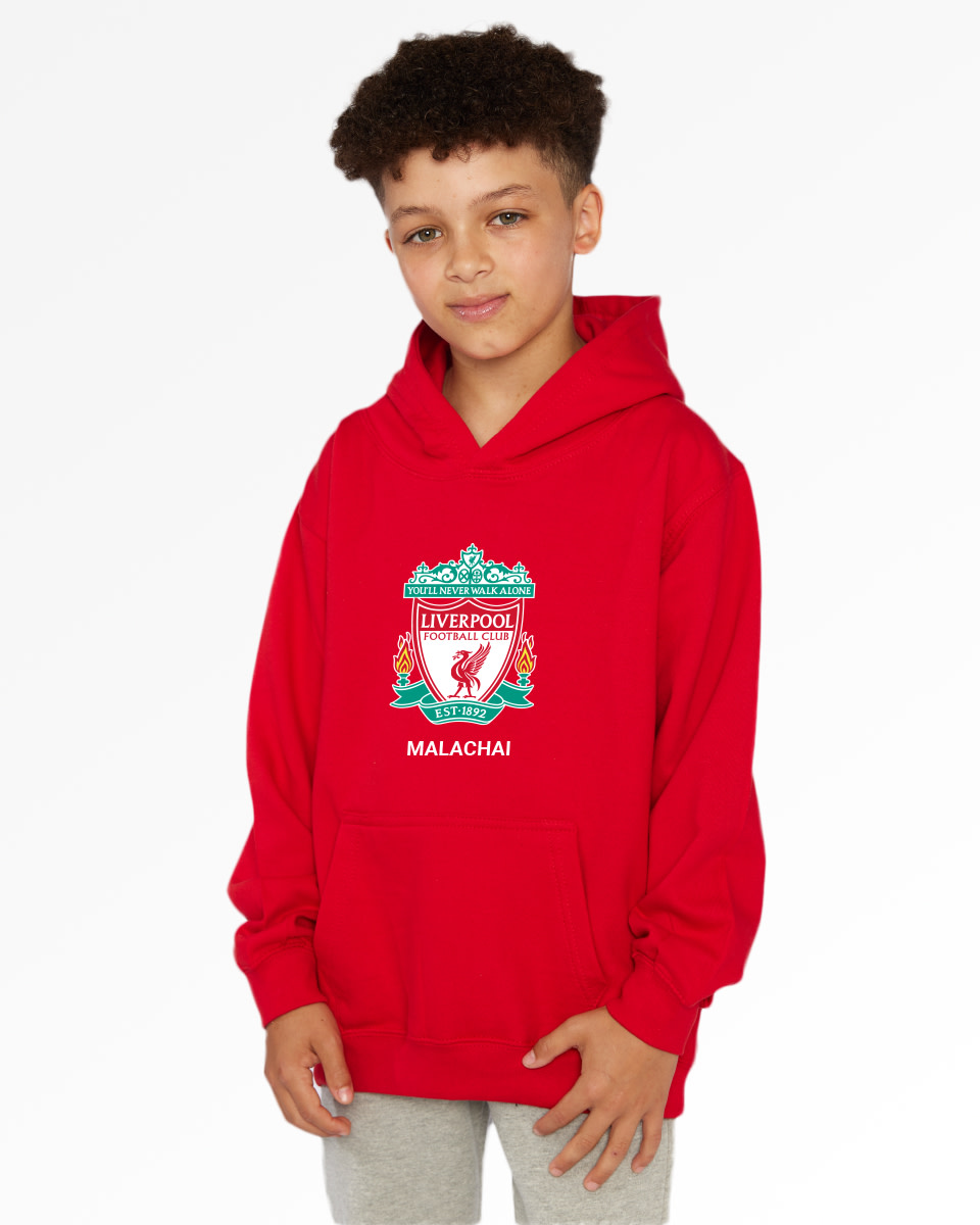 LFC Junior Crest Personalised Red Hoody - Image 1