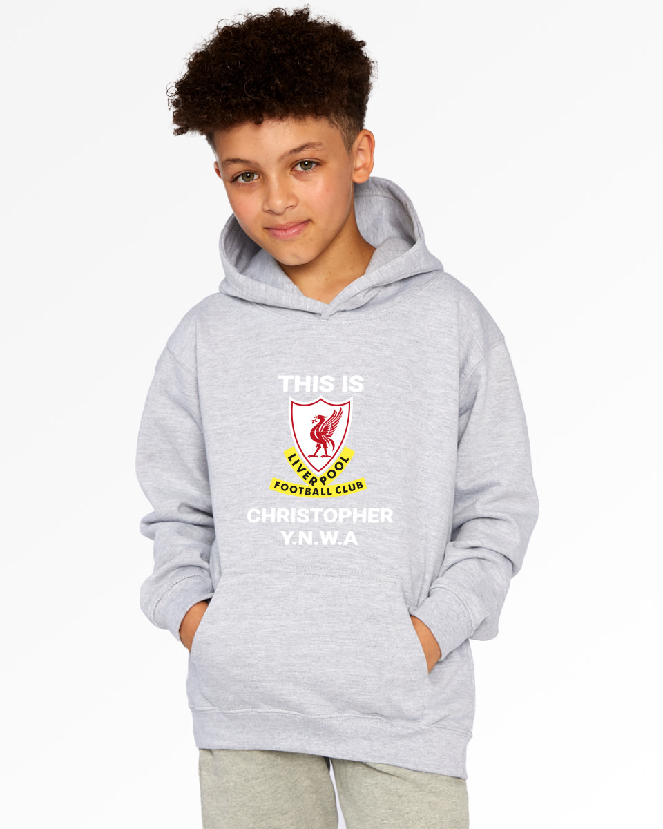 LFC Junior This is Anfield personlig grå hettegenser - Image 1