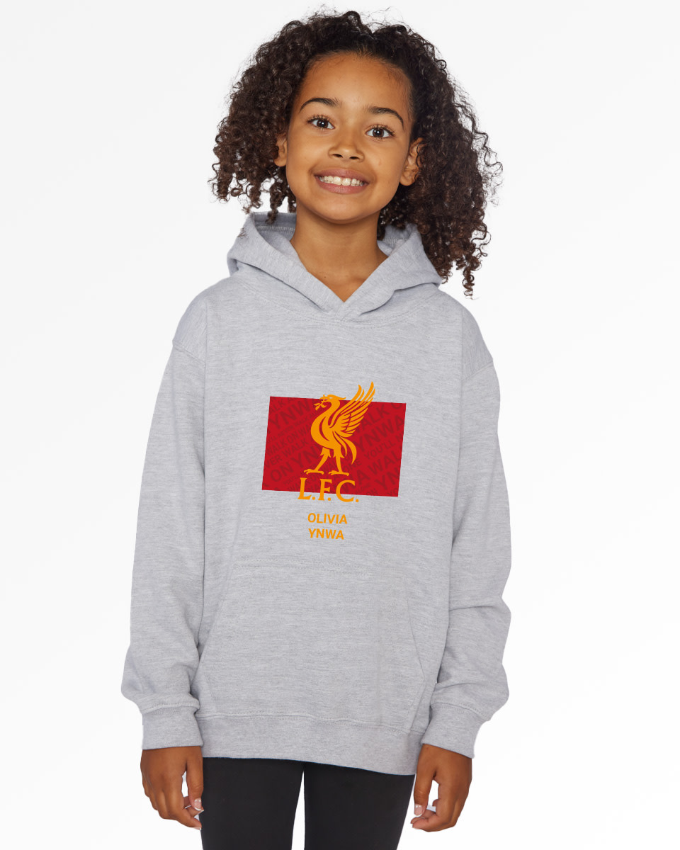 LFC Junior Liverbird Personalised Grey Hoody - Image 1