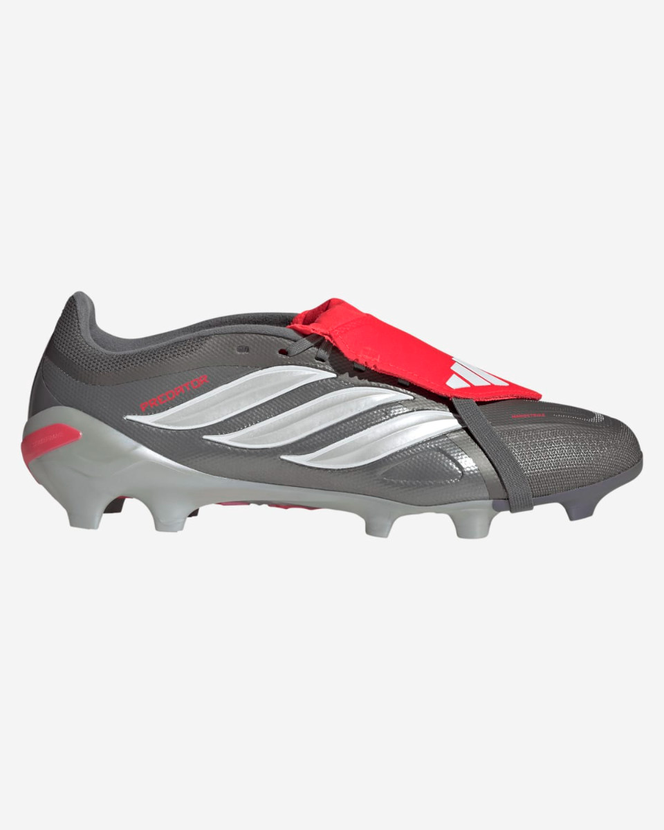 adidas Predator League Fußballschuhe für Erwachsene mit umklappbarer Zunge für festen Boden, Iron Metallic/Zero Metalic/Lucid Red - Image 1
