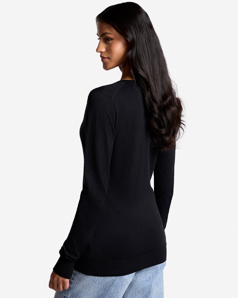 LFC X John Smedley Extra Fine Merino Wool Womens V-Neck Jumper Black - Image 2
