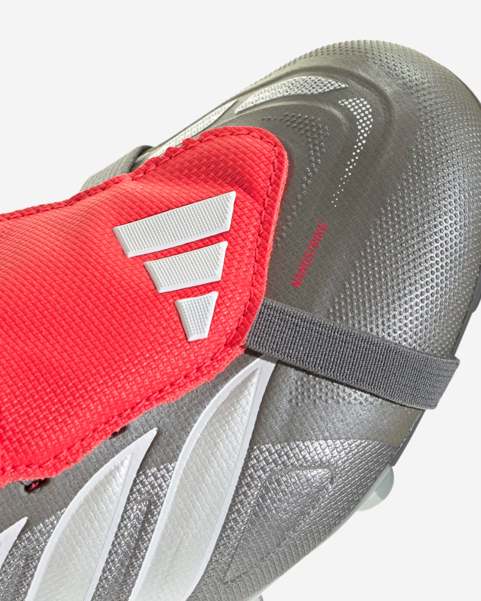 adidas Juniors Predator League Fold-Over Tongue Firm Ground Fotballsko Jern Metallic/Zero Metalic/Lucid Red - Image 2